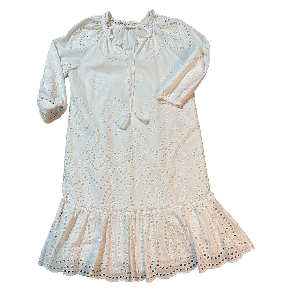 Soft Surroundings White Eyelet Dress Sz Medium City of Gardens Bohemian Peasant